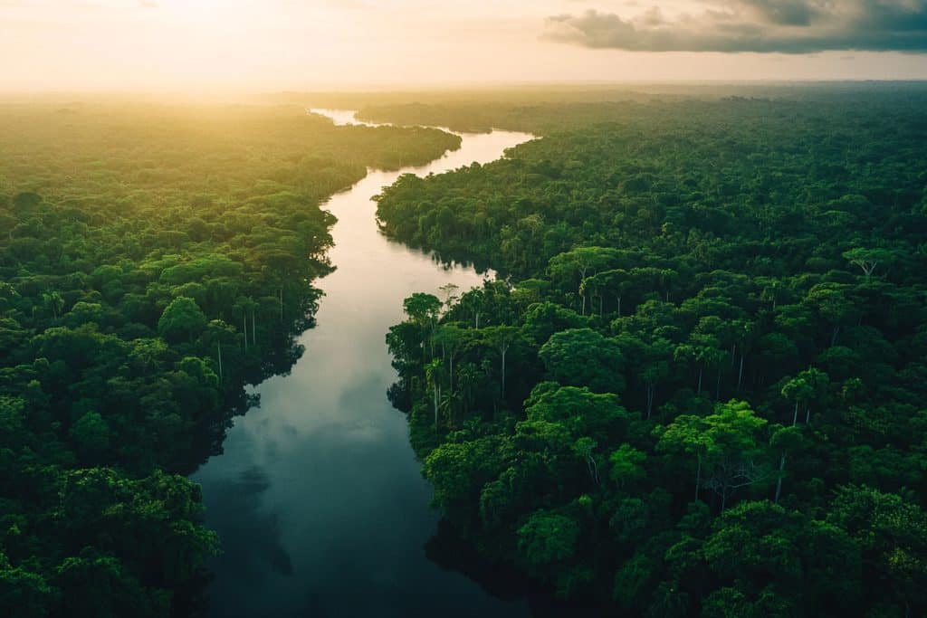 Luchtfoto van rivier door jungle in Brazilië
