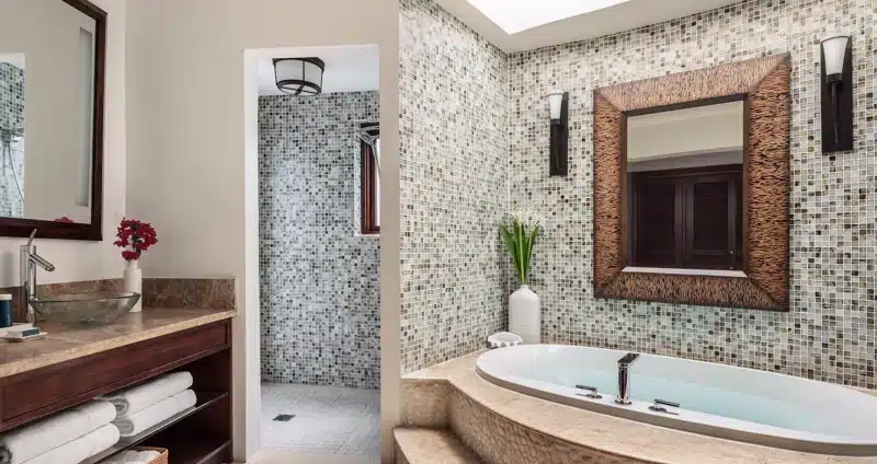 Badkamer met mozaïektegels bij Sandals Grande St Lucian