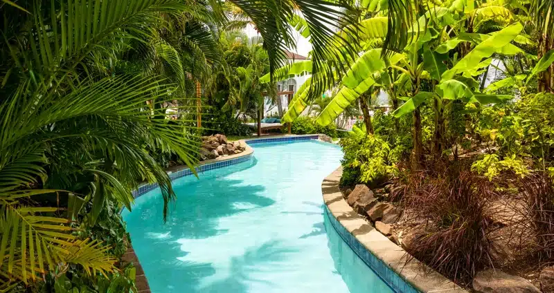 Zwembad tussen tropische begroeiing bij Sandals Grande St Lucian
