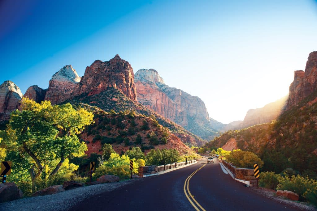 Weg door Zion National Park in Verenigde Staten