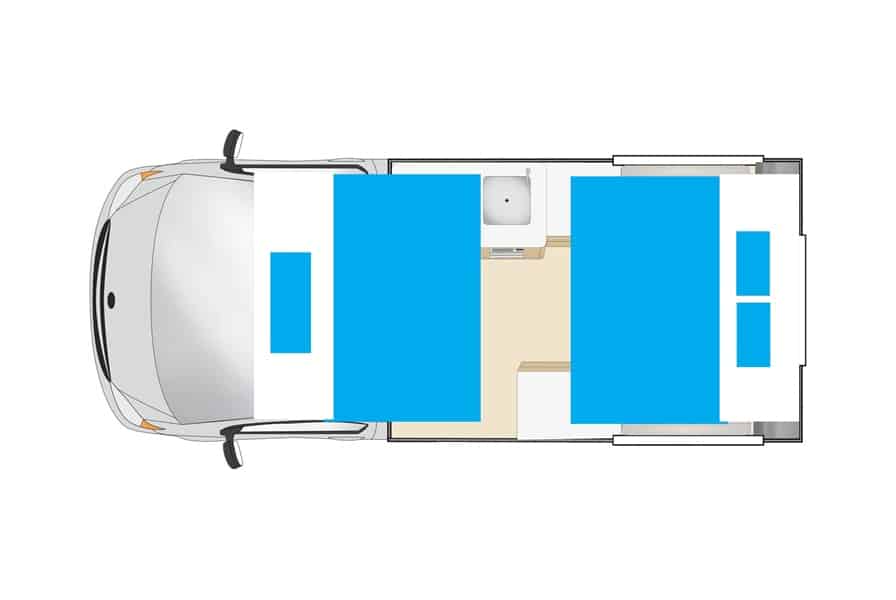 Plattegrond Hitop camper Cheapa Campa met bedden, Nieuw-Zeeland