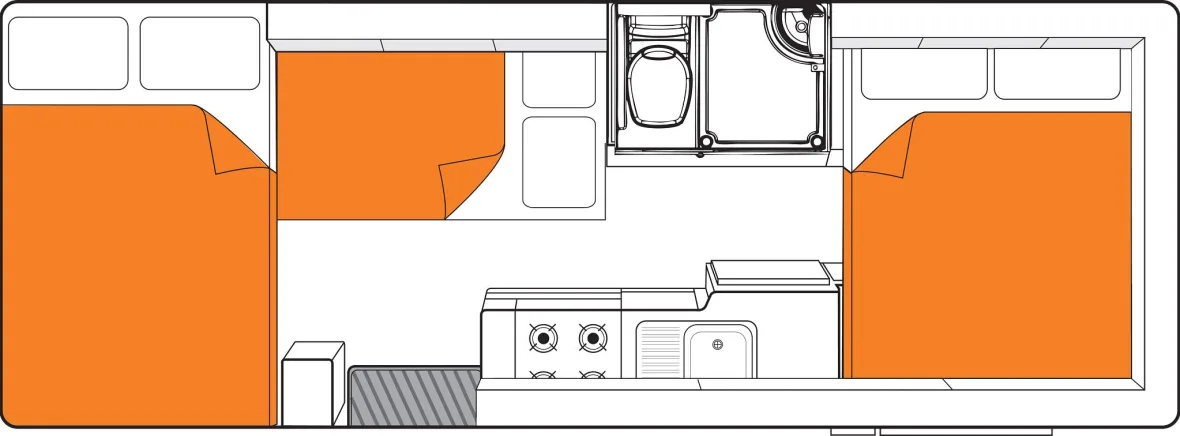 Plattegrond camper nachtsituatie Nieuw-Zeeland