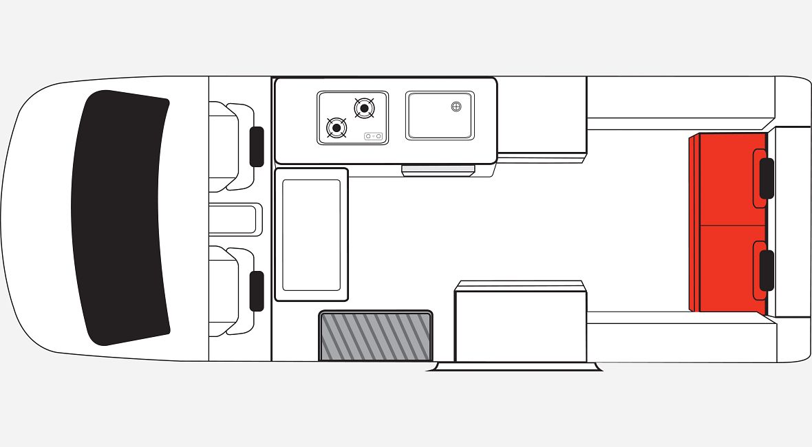 Mighty Nieuw Zeeland Highball camper floorplan overdag