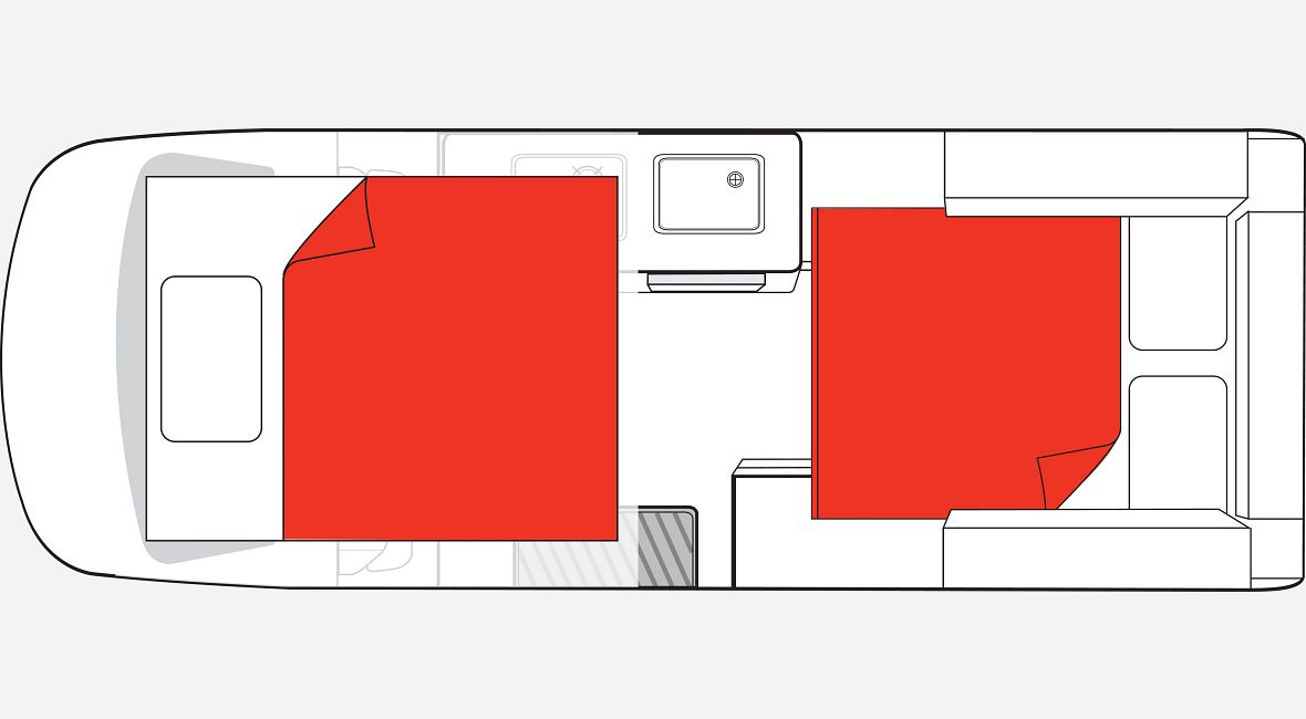 Mighty Nieuw Zeeland Highball camper floorplan 's nachts