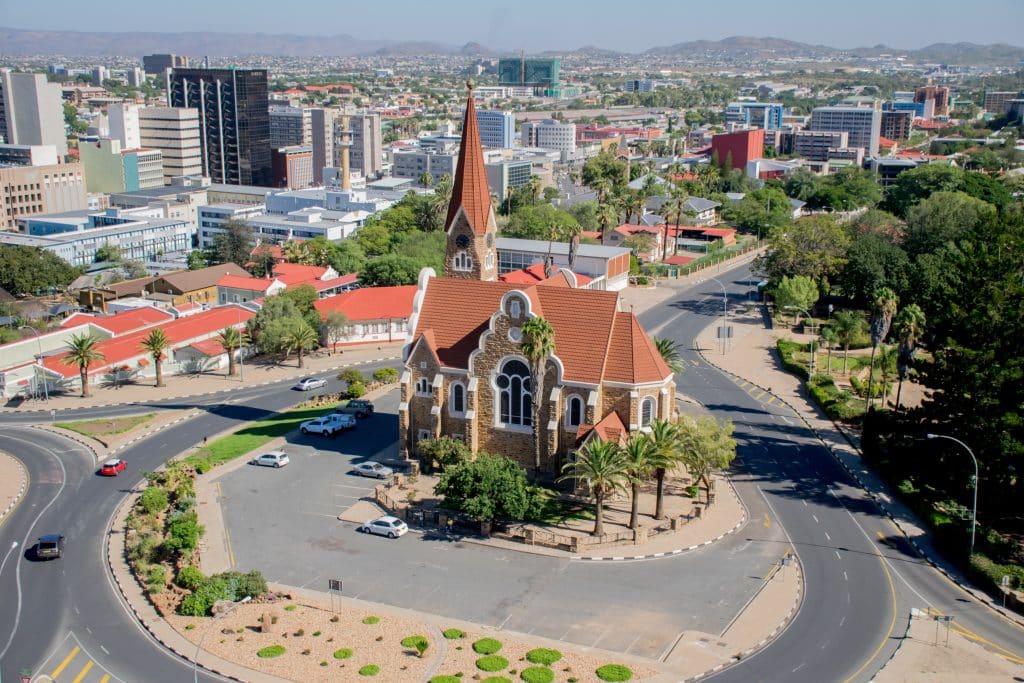 Kerkgebouw in Windhoek, Namibië vanuit de lucht