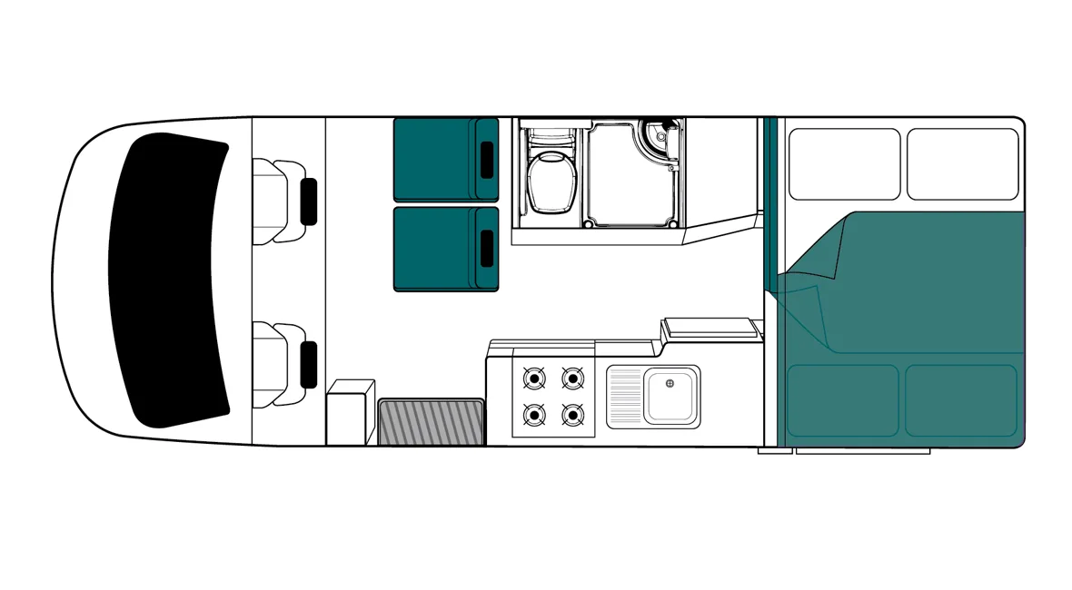 Plattegrond camper 's nachts in Nieuw-Zeeland